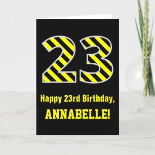 Svart och Gult med "23", 23:e födelsedagen + Namn Kort
