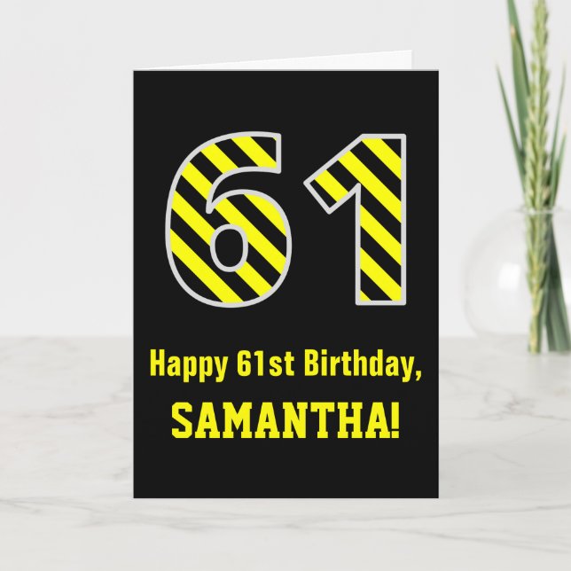 Svart och Gult med "61", 61:a födelsedag + Namn Kort (Framsida)