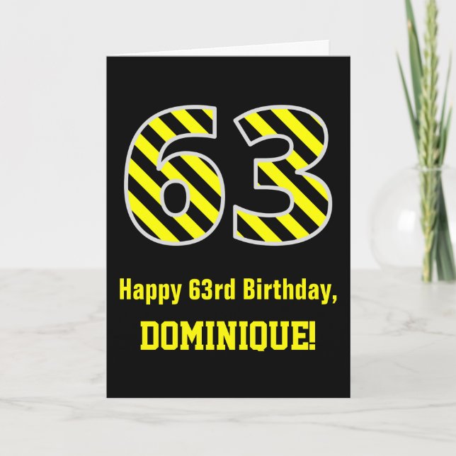 Svart och Gult med "63", 63:e födelsedag + Namn Kort (Framsida)