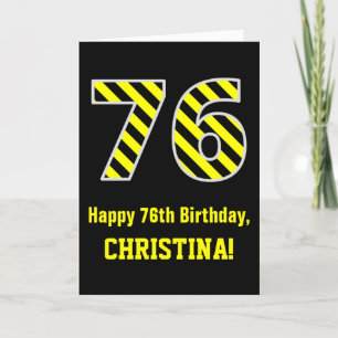 Svart och Gult med "76", 76:e födelsedag + Namn Kort