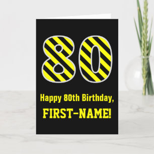 Svart och Gult med "80", 80:e födelsedag + Namn Kort