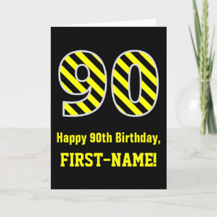 Svart och Gult med "90", 90:e födelsedag + Namn Kort