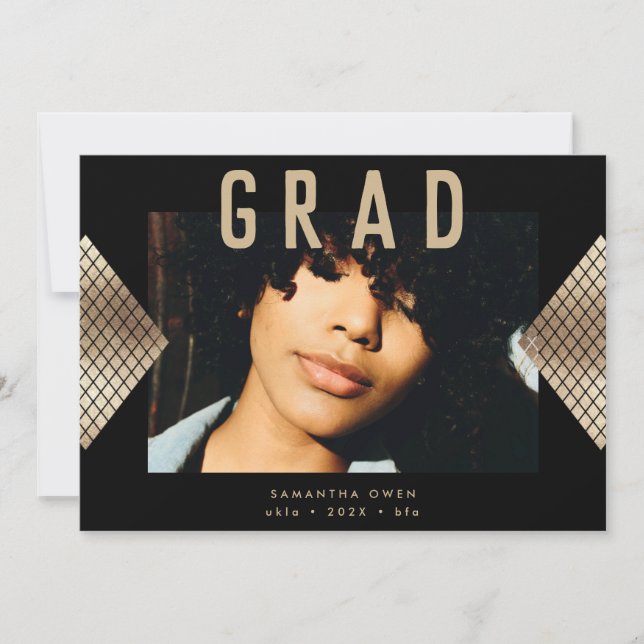 Svart och Gult Modern Geometric Gold Foil Announ Meddelande (Framsida)