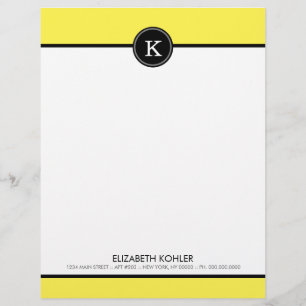 Svart och Gult Monogram Letterhead Brevhuvud