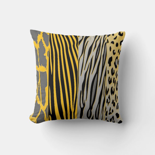Svart och Gult Pil med Zebra Rand Kudde (Framsida)
