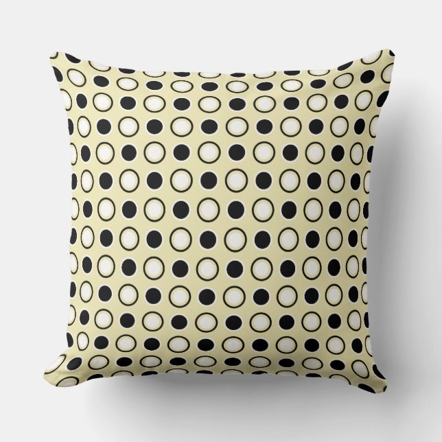 Svart och Gult Polka dots Kudde (Framsida)