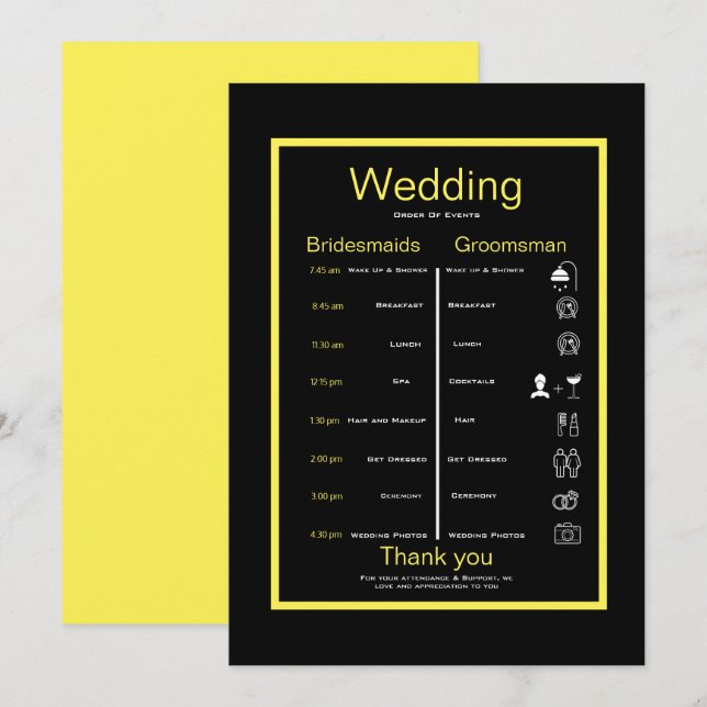 Svart och gult - rutt inbjudningar (Fram/baksida)