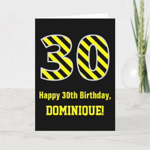 Svart och Gult stripe "30"; 30års födelsedag + Nam Kort