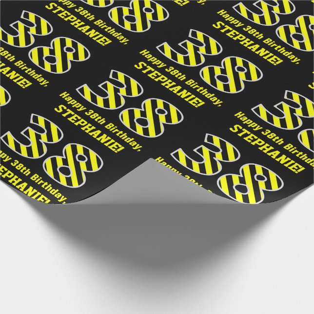 Svart och Gult stripe "38", 38:e födelsedagen + Na Presentpapper (Hörn)