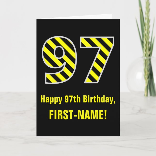 Svart och Gult stripe "97", 97:e födelsedag + Namn Kort (Framsida)