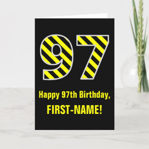 Svart och Gult stripe "97", 97:e födelsedag + Namn Kort