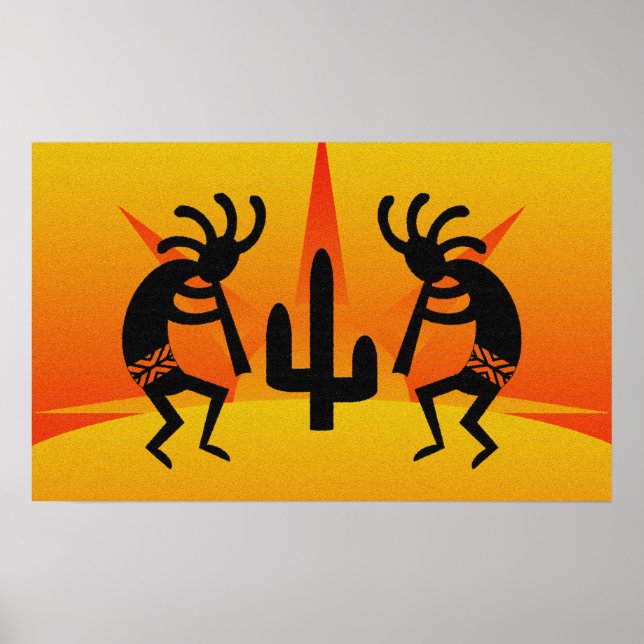 Svart och Gult, sydvästra Kokopelli Design Poster (Framsidan)