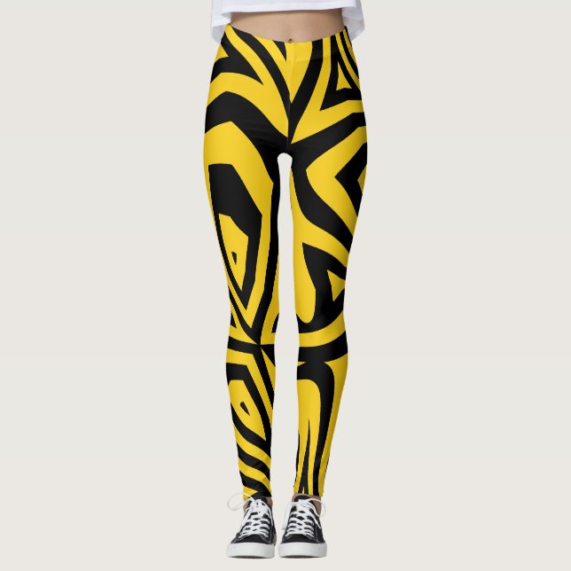 Svart och Gult Zebra ränder Womens Leggings (Framsida)