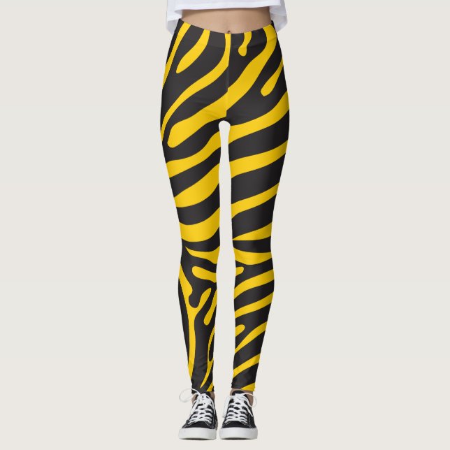 Svart och Gult Zebra tryck Leggings (Framsida)