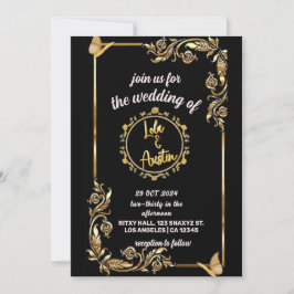 Svart och gyllene 3D-texteffekt Spara datum Bröllo Inbjudningar
