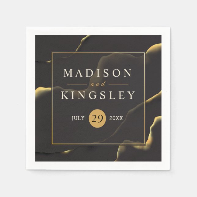 Svart och gyllene 💍 Modern Abstrakt Inky Oil Pappersservett (Framsidan)