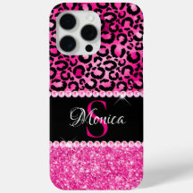Svart och het rosa leopardfläck glamourös monogram