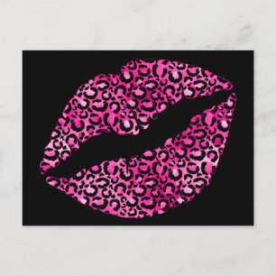 Svart och het rosa leopardfläck läppstift Kyss Vykort