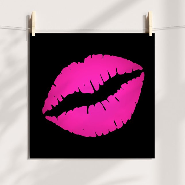 Svart och het rosa ombré läppstift Kyss Poster (Black and Hot Pink Ombre Lipstick Kiss Poster)