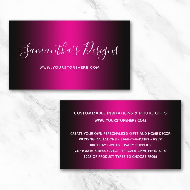 Svart och het rosa ombre webbutik visitkort (Black and Hot Pink Ombre Online Store Business Card)