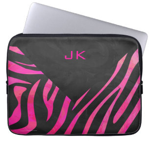 Svart och het rosa zebradesign med monogramm laptop fodral