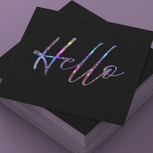 Svart och holografiskt Glitter Hej Affärskort Fyrkantigt Visitkort