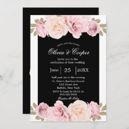 Svart och inbjudan till bröllop i Rosa ros