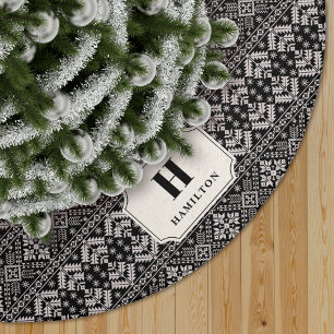 Svart och ivoriansk sötare Mönster Monogram Julgransmatta Borstad Polyester