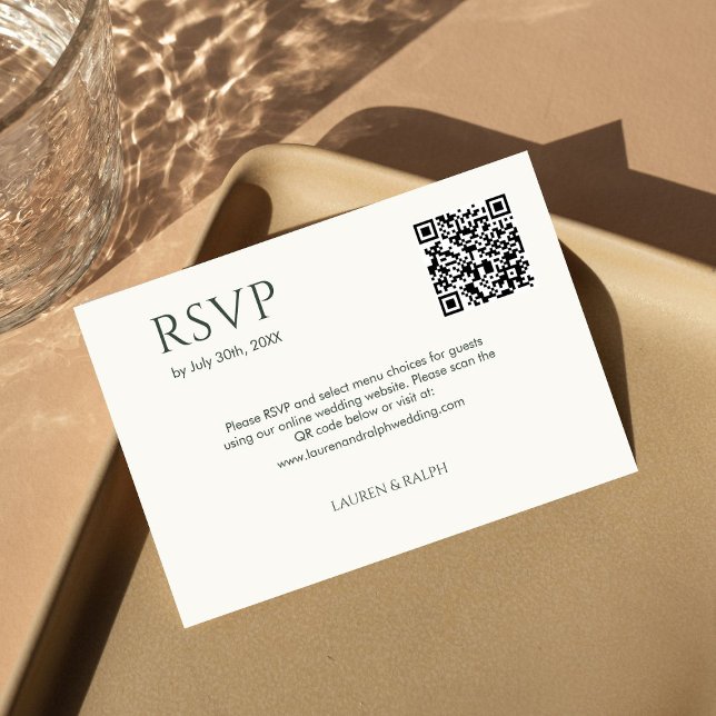 Svart och ivorianskt par Monogram QR-Bröllop OSA Kort (Skapare uppladdad)