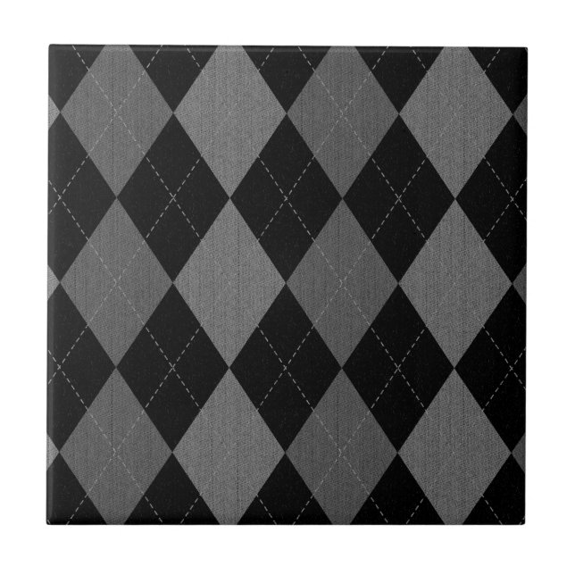 Svart och kolgrått argyle-mönster kakelplatta (Framsidan)
