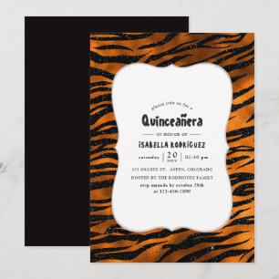 Svart och koppar Tiger Stripes Mönster Quinceanera Inbjudningar