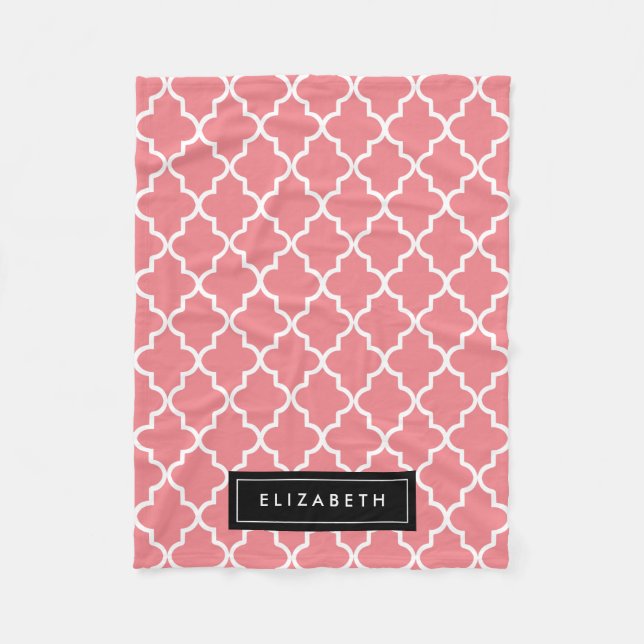 Svart och koral Quatrefoil | Fleece Blanket (Framsidan)