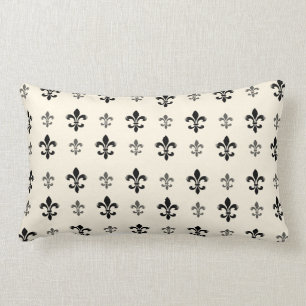 Svart och kräm- Elegant Fleur de Lis Lumbarkudde