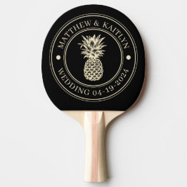 Svart och krämfärgad ananas bröllopskrona & namn pingisracket