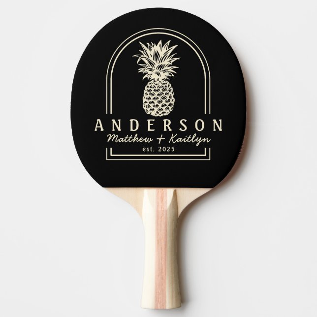 Svart och krämfärgad bröllopsportal med ananas & n pingisracket (Framsidan)