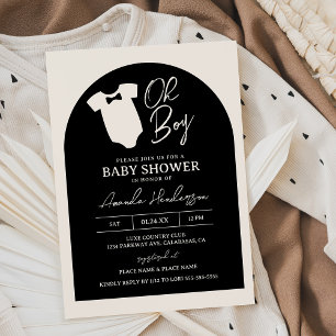 Svart och krämfärgad pojke med flugbaby shower inbjudningar