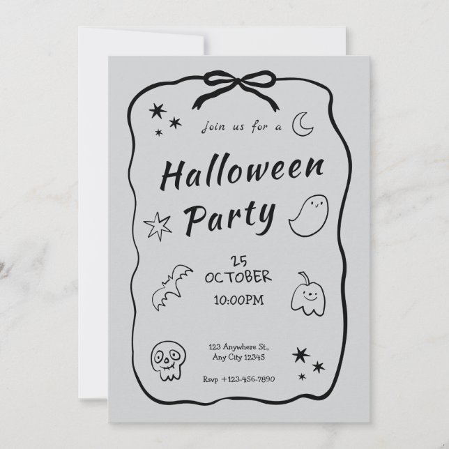 Svart och lätt Grått Halloween-inbjudan Inbjudningar (Framsida)