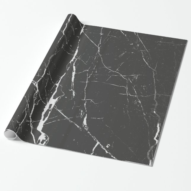 Svart och lätt Grått Marble Mönster Presentpapper (Utrullad)
