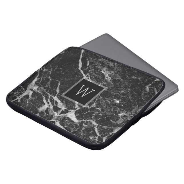 Svart och lätt Grått Marble Stone Struktur Laptop Sleeve (Framsida topp)