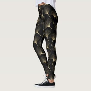 Svart och lätt guld abstrakt löv mönster leggings