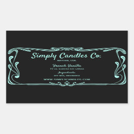 Svart och lätt Teal Gräns Candle Burk-etikett Rektangulärt Klistermärke