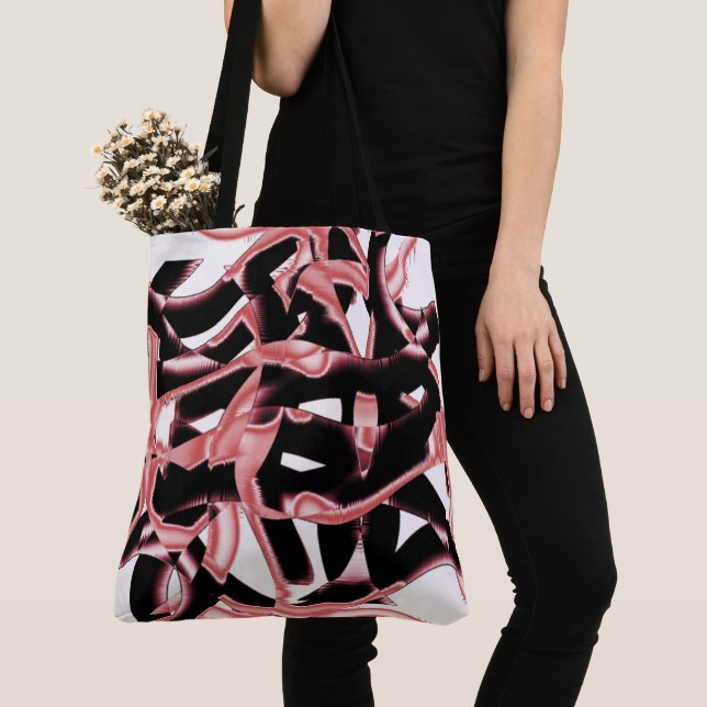 Svart- och laxskrapor eller band förstörda på vitt tygkasse (Närbild)