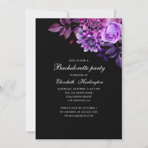 Svart och lila blomma. Blommigt Bachelorette-parti Inbjudningar
