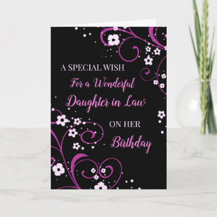 Svart och Lila blommor Dotter i Lag Birthday Kort