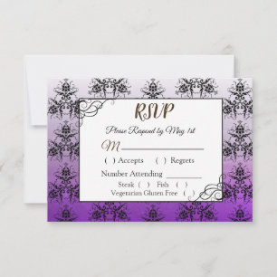 Svart och Lila Damask Wedding OSA kort