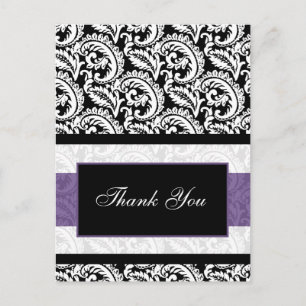 Svart och Lila Damask Wedding Vykort