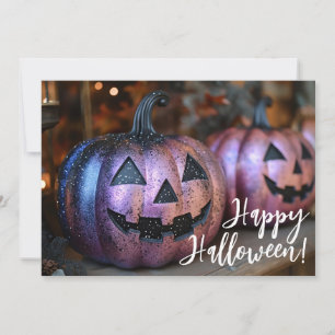 Svart och lila glitter Halloween-gryningskort Inbjudningar