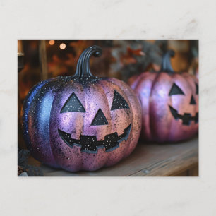 Svart och Lila Glitter Halloween-hälsningskort Vykort