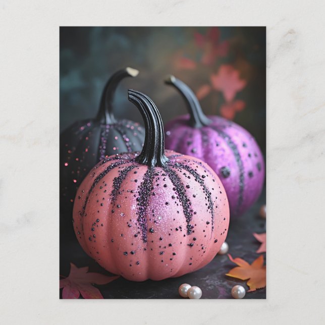 Svart och Lila Glitter Halloween-hälsningskort Vykort (Framsida)