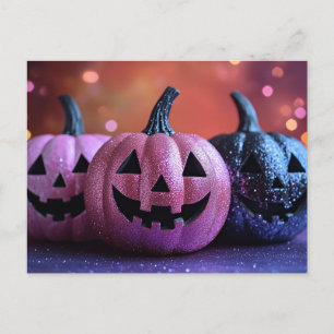 Svart och Lila Glitter Halloween-hälsningskort Vykort
